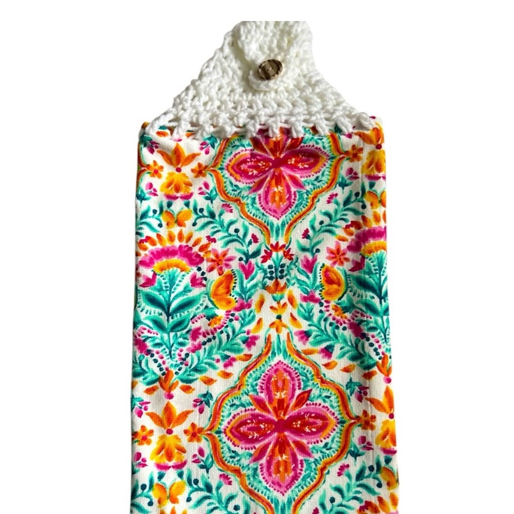 Hand Crafted Floral Hanging Kitchen Hand Towels Crochet Top - Picture 9 of 15